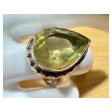 Vintage Pear-Cut Prasolite Gemstone Ring in Sterling Silver Setting