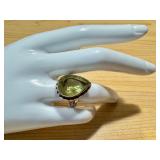 Vintage Pear-Cut Prasolite Gemstone Ring in Sterling Silver Setting