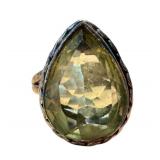 Vintage Pear-Cut Prasolite Gemstone Ring in Sterling Silver Setting