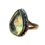 Vintage Pear-Cut Prasolite Gemstone Ring in Sterling Silver Setting