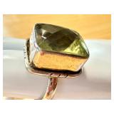 Vintage Sterling Silver Ring with Large Citrine Faceted Gemstone
