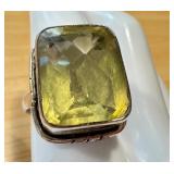 Vintage Sterling Silver Ring with Large Citrine Faceted Gemstone