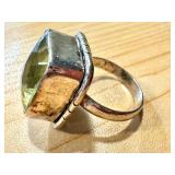 Vintage Sterling Silver Ring with Large Citrine Faceted Gemstone