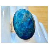 Elegant Blue Apatite Gemstone Ring with Silver Band