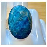 Elegant Blue Apatite Gemstone Ring with Silver Band