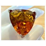 Stunning Citrine and Silver Ring with Intricate Side Design