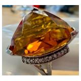 Stunning Citrine and Silver Ring with Intricate Side Design