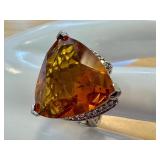 Stunning Citrine and Silver Ring with Intricate Side Design