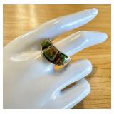 Unique Chunky Turquoise Ring with Three Stone Design