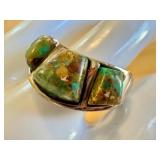 Unique Chunky Turquoise Ring with Three Stone Design