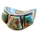 Unique Chunky Turquoise Ring with Three Stone Design