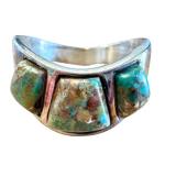 Unique Chunky Turquoise Ring with Three Stone Design