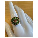 Green and Orange Gemstone Cocktail Ring with Silver Setting