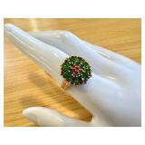 Green and Orange Gemstone Cocktail Ring with Silver Setting