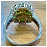 Green and Orange Gemstone Cocktail Ring with Silver Setting
