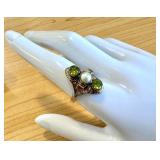 Sterling Silver Ring with Pearl and Peridot Gemstones