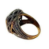 Vintage Tiger Eye Cabochon Ring with Intricate Brass Design