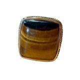 Vintage Tiger Eye Cabochon Ring with Intricate Brass Design