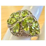 Sterling Silver Ring with Peridot Gemstones