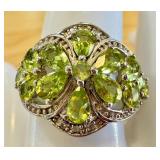 Sterling Silver Ring with Peridot Gemstones