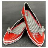 Keds Sailor Style Red Patent Leather with Black and White Fabric Trim & Bow - Size 7