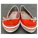 Keds Sailor Style Red Patent Leather with Black and White Fabric Trim & Bow - Size 7