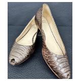 Joan & David Peep-Toe Snakeskin Like Brown Flats - 6 1/2 M