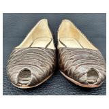Joan & David Peep-Toe Snakeskin Like Brown Flats - 6 1/2 M