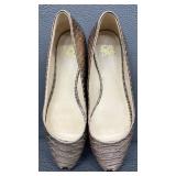 Joan & David Peep-Toe Snakeskin Like Brown Flats - 6 1/2 M