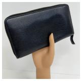 Tory Burch Zip Around Black Textured Leather Wallet with Gold Hardware