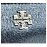 Tory Burch Zip Around Black Textured Leather Wallet with Gold Hardware