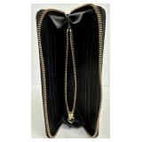 Tory Burch Zip Around Black Textured Leather Wallet with Gold Hardware