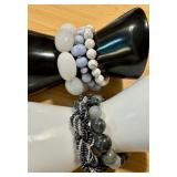Set of 5 Beaded Bracelets in Blue, White, and Black Tones