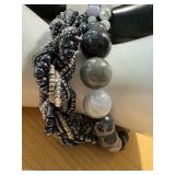 Set of 5 Beaded Bracelets in Blue, White, and Black Tones