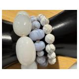 Set of 5 Beaded Bracelets in Blue, White, and Black Tones