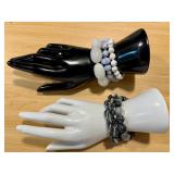 Set of 5 Beaded Bracelets in Blue, White, and Black Tones