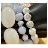 Set of 5 Beaded Bracelets in Blue, White, and Black Tones