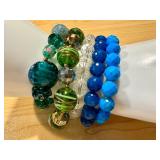 Set of 5 Handmade Beaded Bracelets in Blue and Green Tones