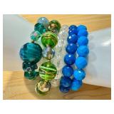 Set of 5 Handmade Beaded Bracelets in Blue and Green Tones