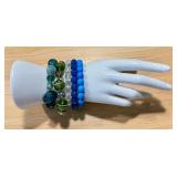 Set of 5 Handmade Beaded Bracelets in Blue and Green Tones