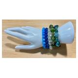 Set of 5 Handmade Beaded Bracelets in Blue and Green Tones