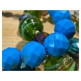 Set of 5 Handmade Beaded Bracelets in Blue and Green Tones