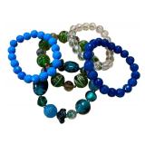Set of 5 Handmade Beaded Bracelets in Blue and Green Tones