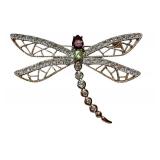 Exquisite Dragonfly Brooch with Crystals and Colored Gemstones