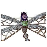 Exquisite Dragonfly Brooch with Crystals and Colored Gemstones