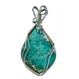 Handcrafted Green Stone Pendant with Silver Wire Wrap