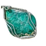 Handcrafted Green Stone Pendant with Silver Wire Wrap