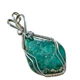 Handcrafted Green Stone Pendant with Silver Wire Wrap