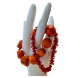 Pair of Gold Coral Bracelets with 585 Gold Clasps