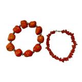 Pair of Gold Coral Bracelets with 585 Gold Clasps